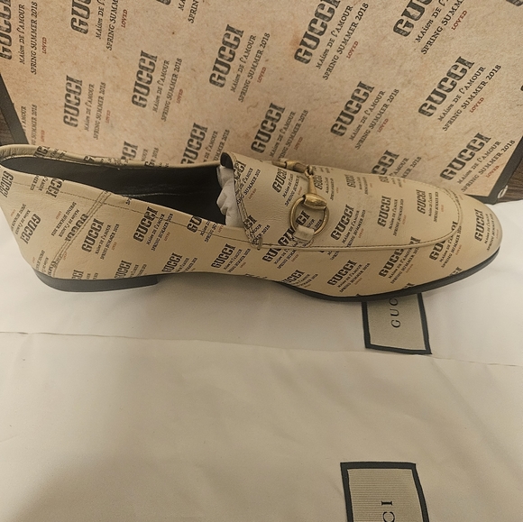 GUCCI Stamp Leather Horsebit LOAFERS Beige Gucci Size 10 - Picture 9 of 9